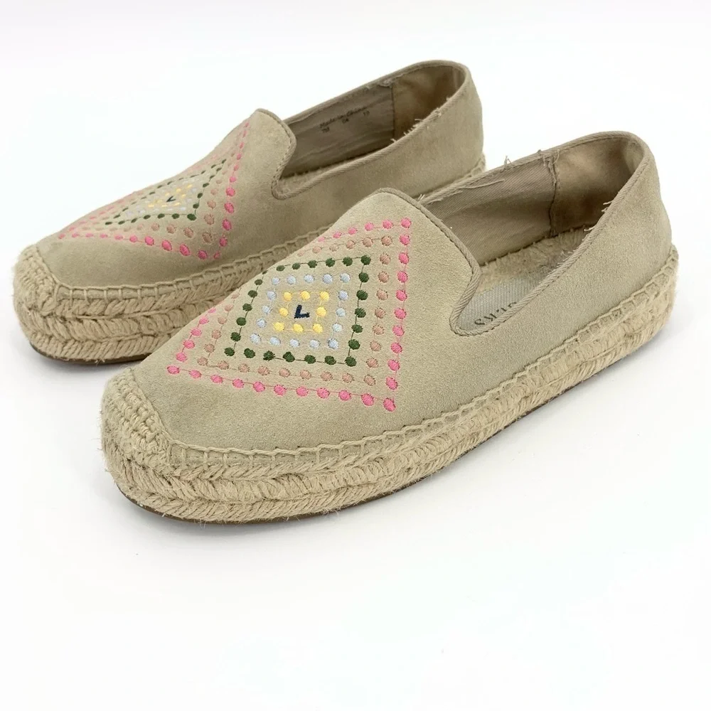 Jack Rogers Beige Embroidered Boho Festival Hippie Espadrilles Size 7
